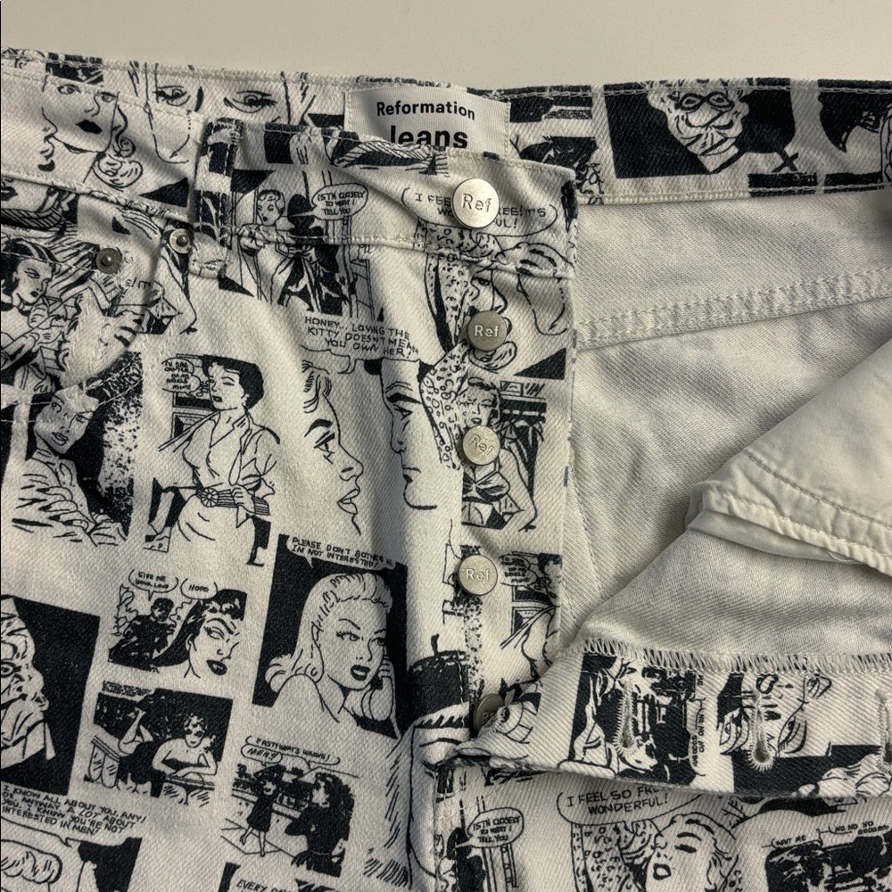 Reformation Newsprint/Comic Print Highrise Jeans - Picture 6 of 17